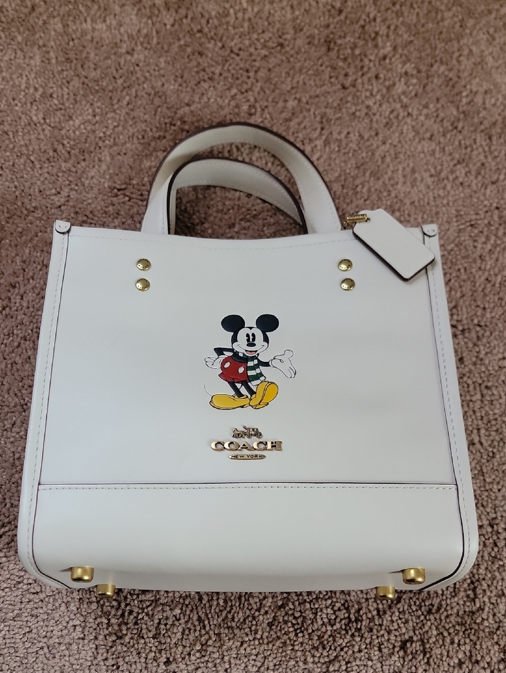 Coach White Leather Satchel with Mickey Mouse Graphic